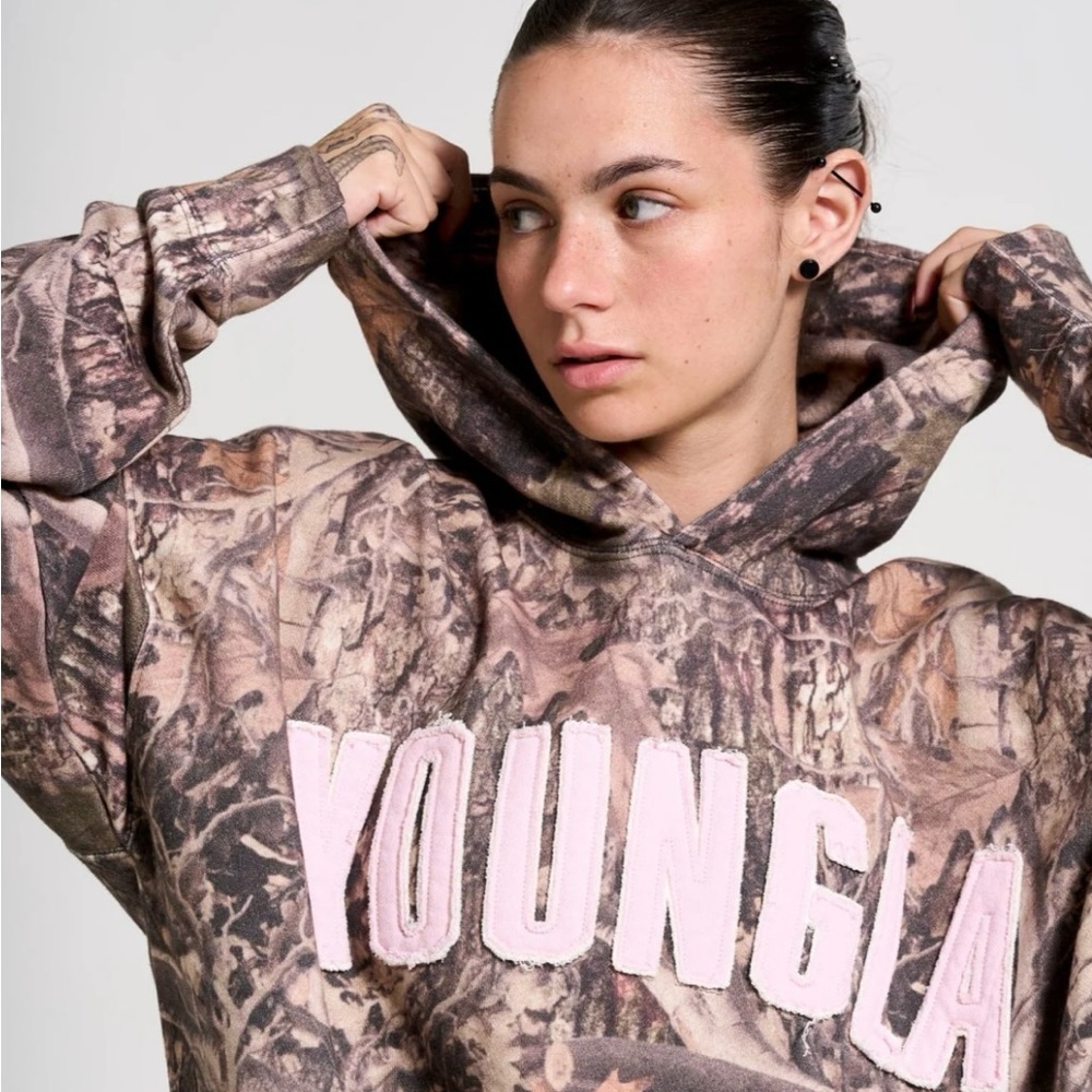 YoungLA Camouflage Hoodie with Pink Logo